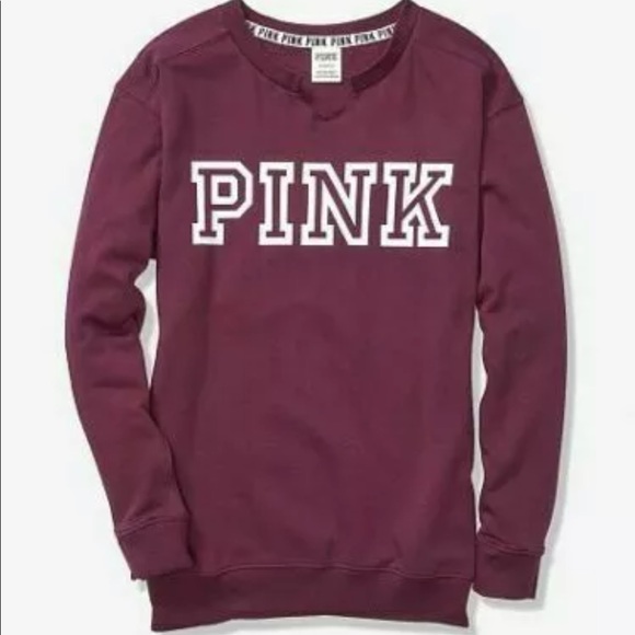 PINK Victoria's Secret Tops - PINK Campus Crew Lounge Split Neck Plum Large NWT